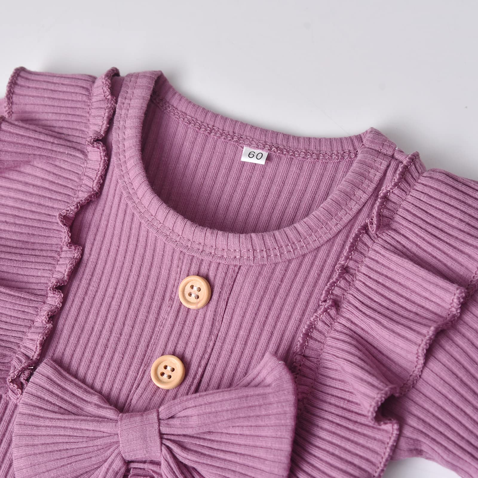 Kulcerry Newborn Baby Girl Outfits Set - Ribbed Long Sleeve Romper, Pants & Headband - Soft Cotton Solid Color Infant Clothes for Photography, Birthday Parties & Daily Wear