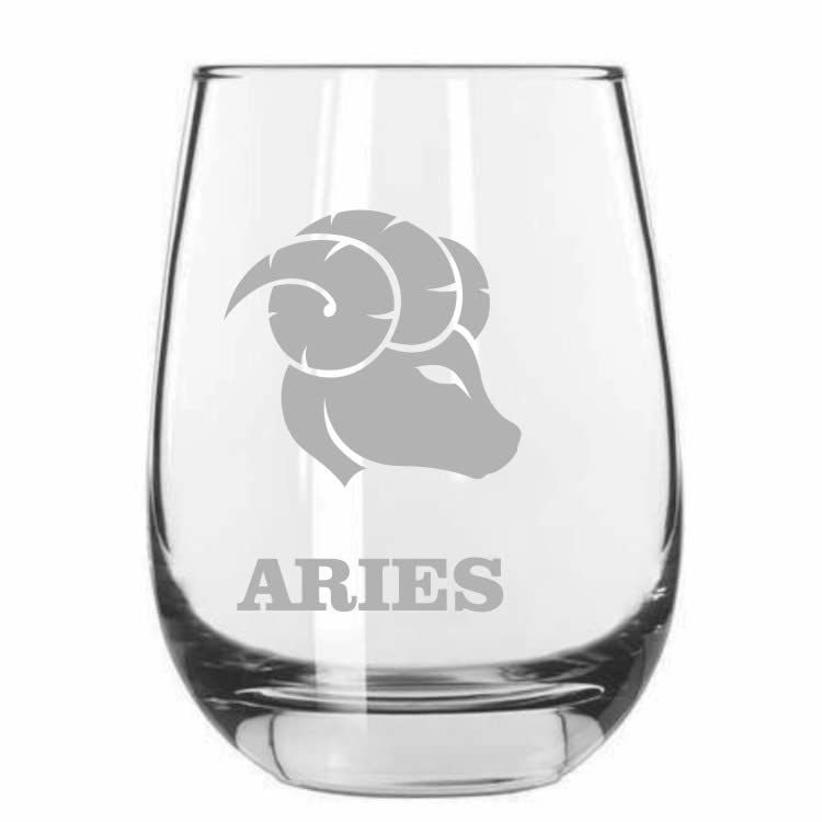 Aries Zodiac Stemless Wine Glass 15.25oz - Perfect for Astrology Gifts & Wine Nights