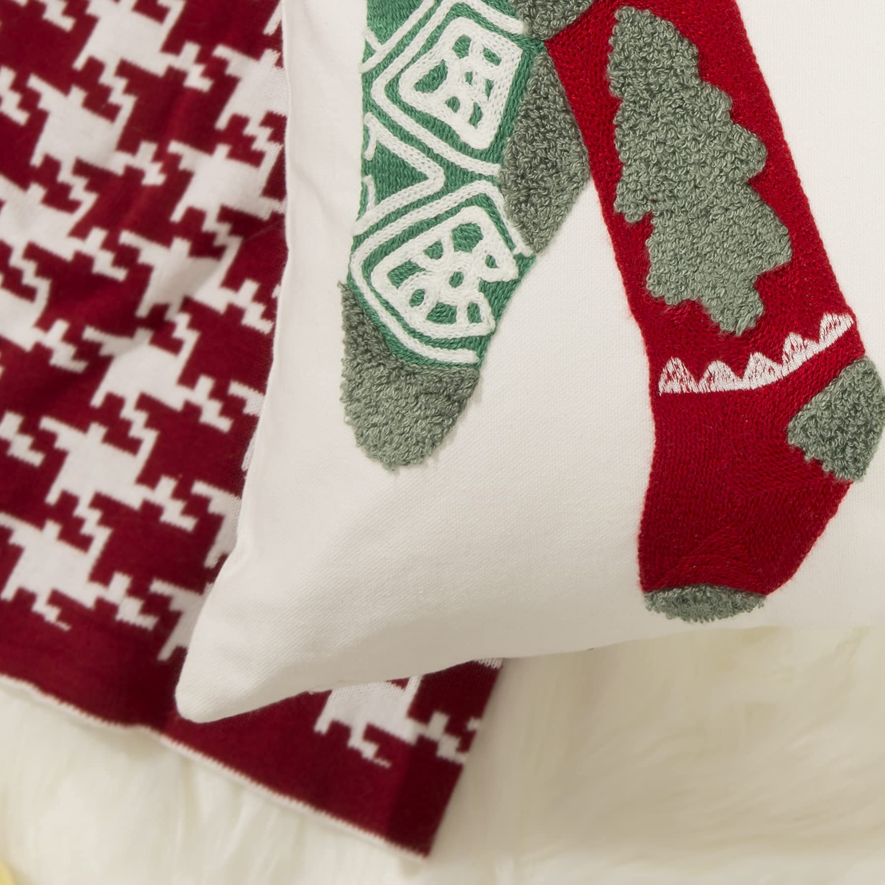 Festive Christmas Pillow Cover Set of 2 - 18x18 Inch Embroidered Cotton Linen Holiday Cushion Covers for Sofa, Living Room - Perfect for Xmas Decor, Winter Home Accents & Cozy Seasonal Styling