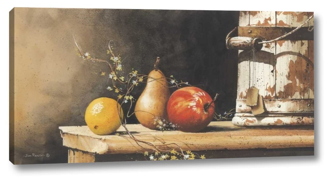 John Rossini Fruit with Bucket - 12x24 Inch Canvas Wall Art Print - Gallery Wrapped Ready to Hang - Perfect for Kitchen, Dining Room & Home Decor