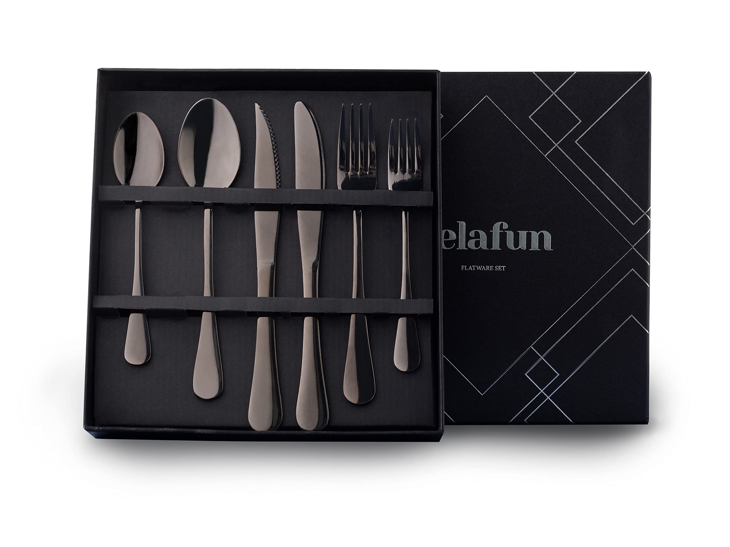 Premium Selafun 6-Piece Black Stainless Steel Flatware Set - Elegant Cutlery for Home & Restaurant Use - Dishwasher Safe Silverware for Everyday Dining & Entertaining