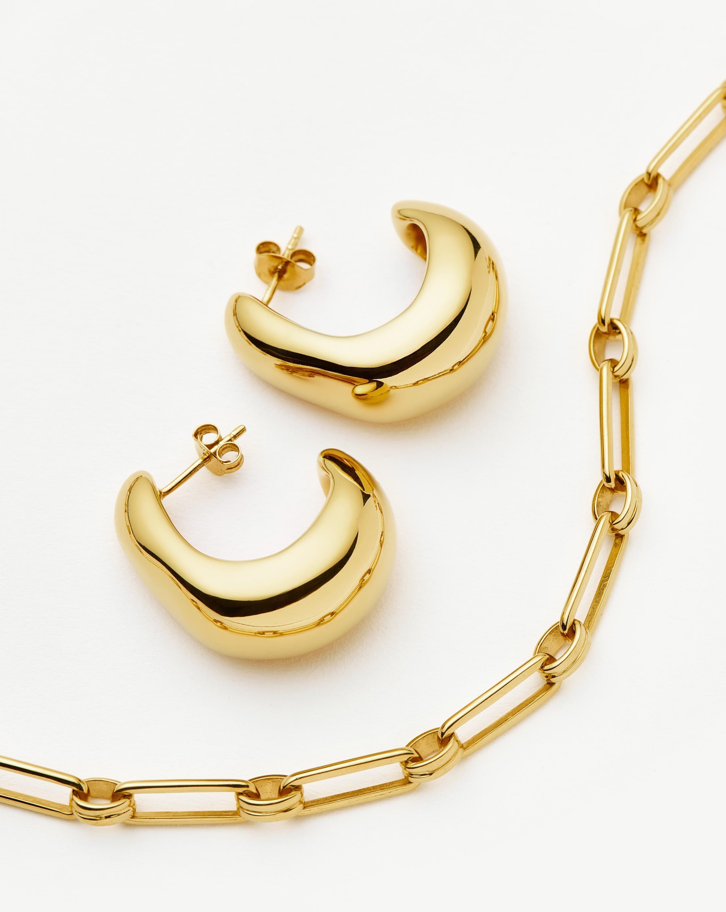 18k Gold Plated Dome Hoop Earrings and Chain Necklace Set for Women - Elegant Jewelry Gift for Birthday, Anniversary, Party & Everyday Wear