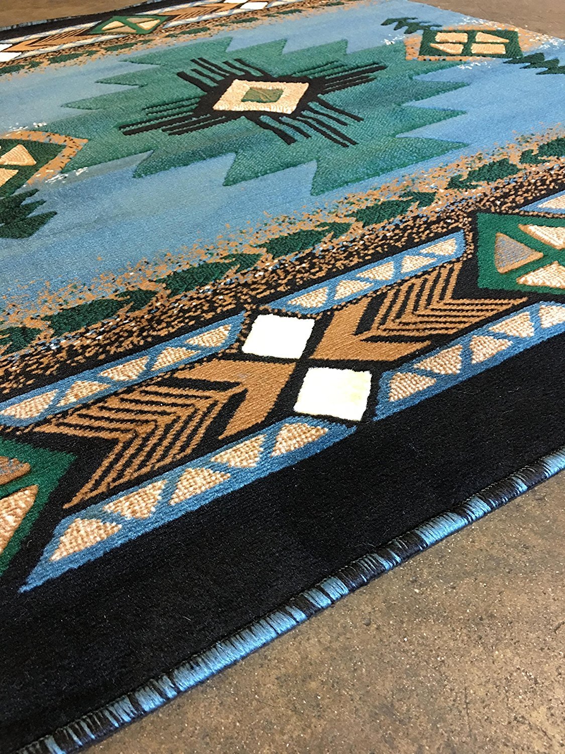 Authentic Southwest Native American Area Rug - Light Blue & Green Handwoven Carpet (8'x10') for Living Room, Bedroom & Boho Decor