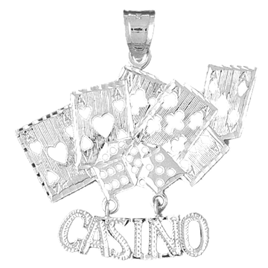 Sterling Silver 925 Casino Card Pendant Necklace - 42mm Elegant Jewelry for Casino Nights & Poker Parties | Perfect Gift for Gamblers & Card Game Lovers
