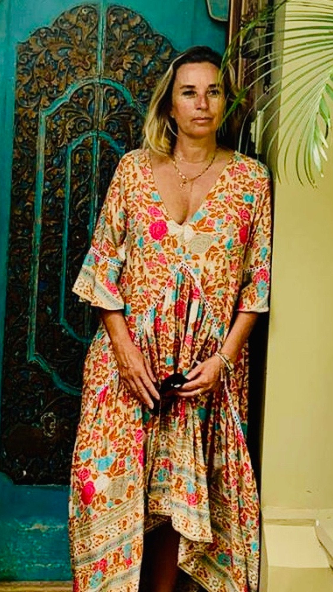 Mama Bali Women's Beautiful Flowy Maxi Dress in Sandy Beige - Perfect for Beach Vacations, Summer Parties & Boho Fashion