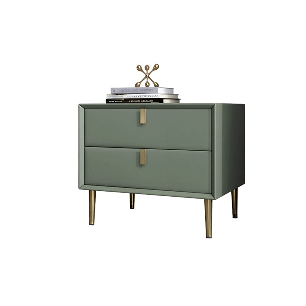 Modern Green Nightstand with 2 Drawers - Wooden Bedside Table with Storage for Bedroom, Living Room | Compact End Table with Cabinet Space for Lamps, Books & Bedroom Essentials (Green)