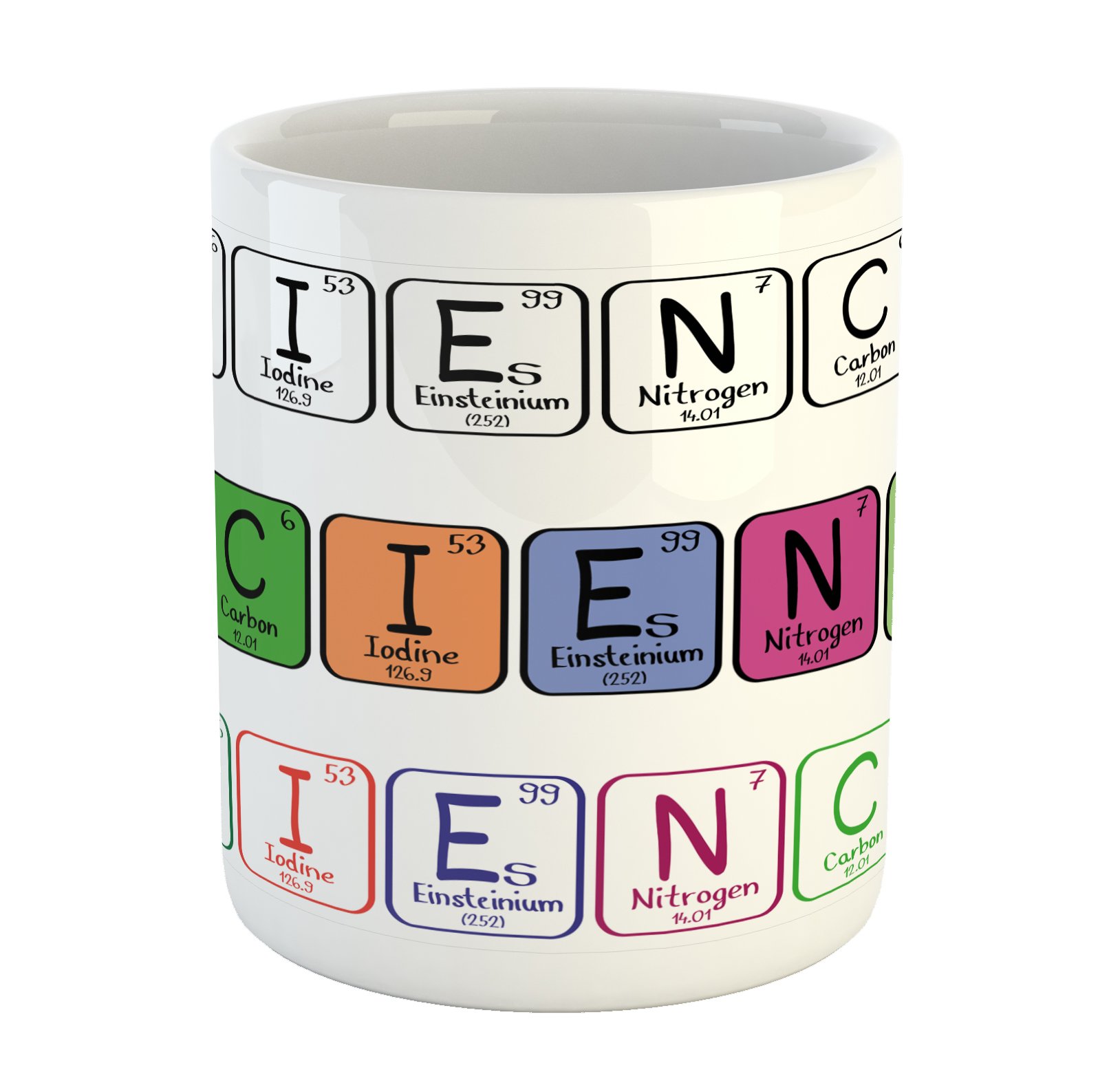 Ambesonne Periodic Table Ceramic Coffee Mug - 11 oz Science-Themed Cup with Capital Element Letters for Students & Chemistry Lovers - Perfect for Coffee, Tea & Hot Drinks at Home, Office or Lab