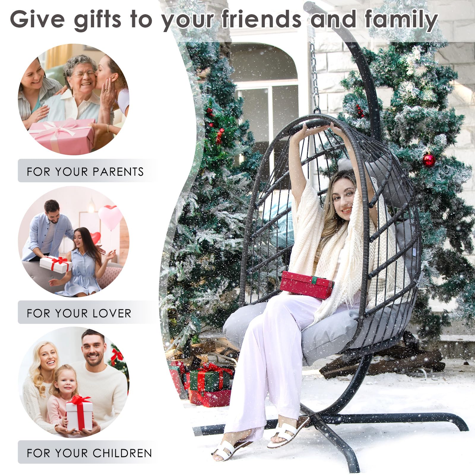 Premium Outdoor Hanging Egg Chair with Stand - Waterproof Cushions & PE Rattan Wicker - Foldable Swing Chair for Patio, Garden, Balcony - Indoor/Outdoor Use - 350lbs Capacity (Light Grey) - Perfect for Relaxing, Reading & Lounging in Your Backyard or Living Room