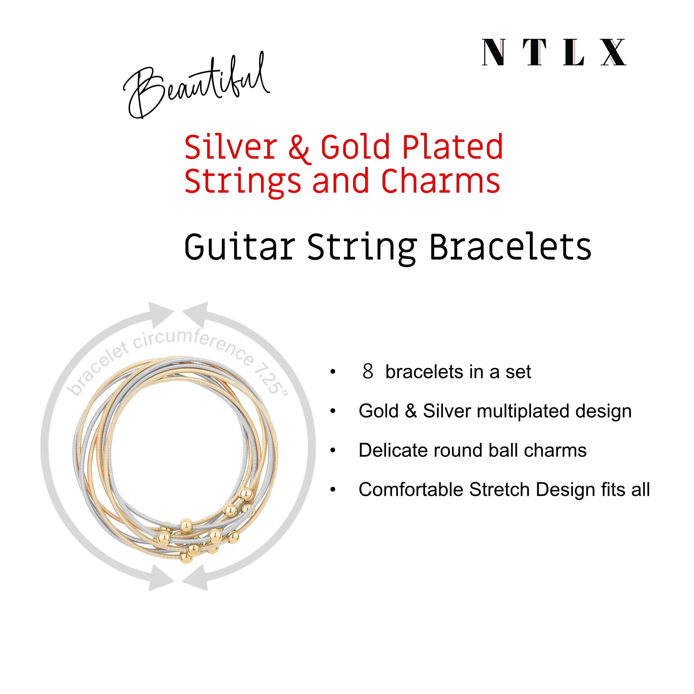 NTLX Guitar String Bracelet for Women - Multi-Color Bohemian Stretch Bracelets Set - Stackable Boho Music Jewelry - Perfect for Concerts, Music Festivals & Casual Wear