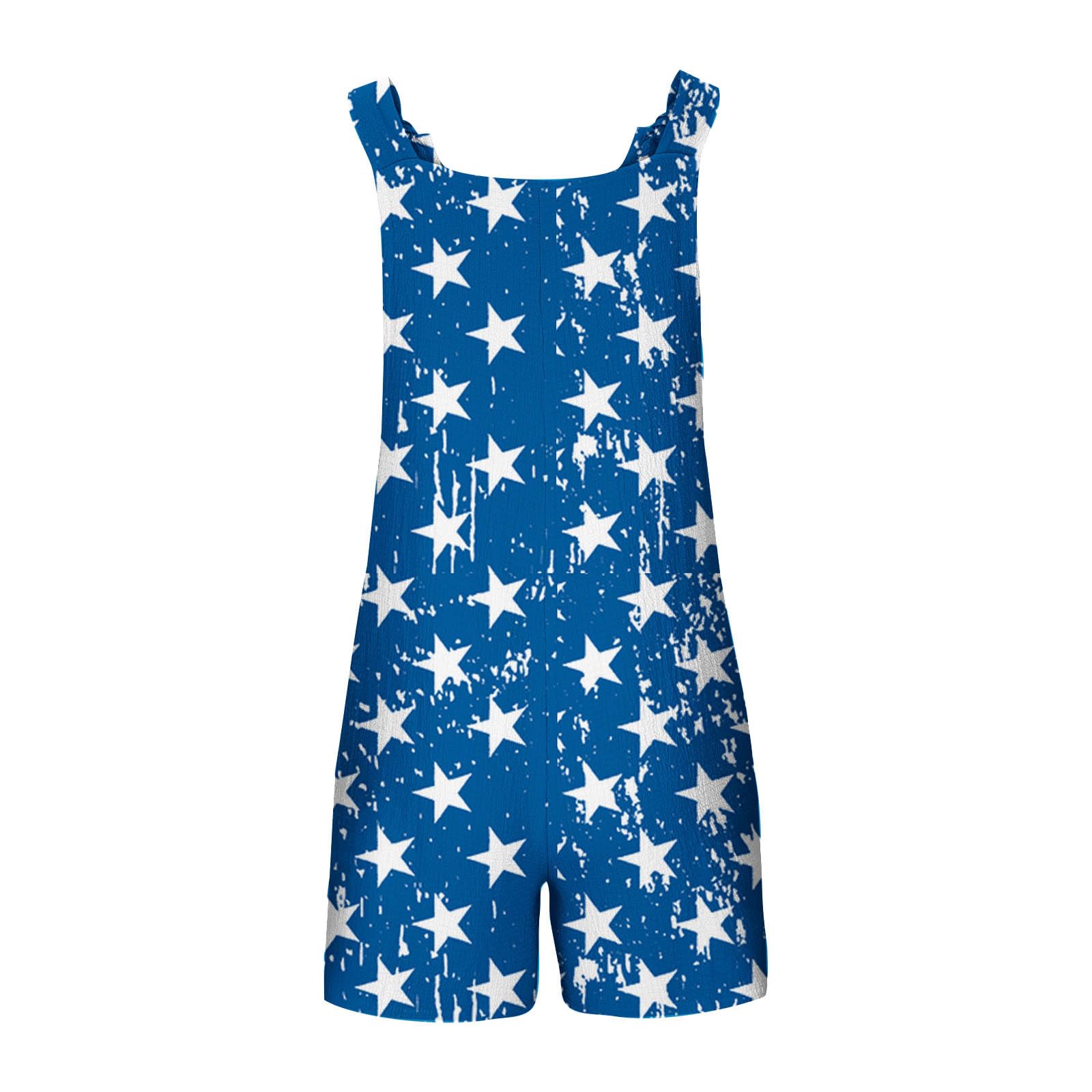 Women's American Flag Romper Jumpsuit - Sleeveless Summer Shortalls for 4th of July, Patriotic Overalls 2024 | Perfect for BBQ Parties, Beach Outings & Independence Day Celebrations