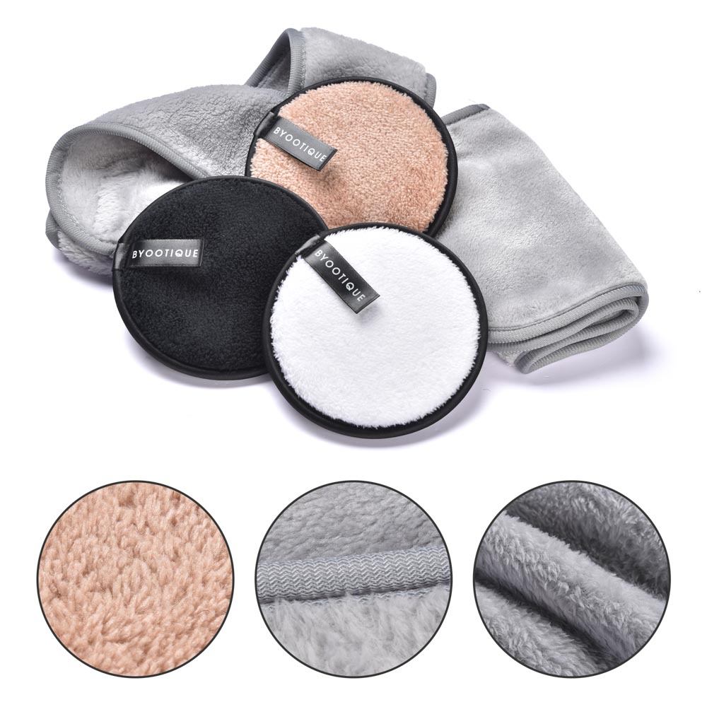 TheLAShop Reusable Makeup Remover Pads & Headband Towel Set - 3 Pack for Gentle Skin Care & Spa Day at Home