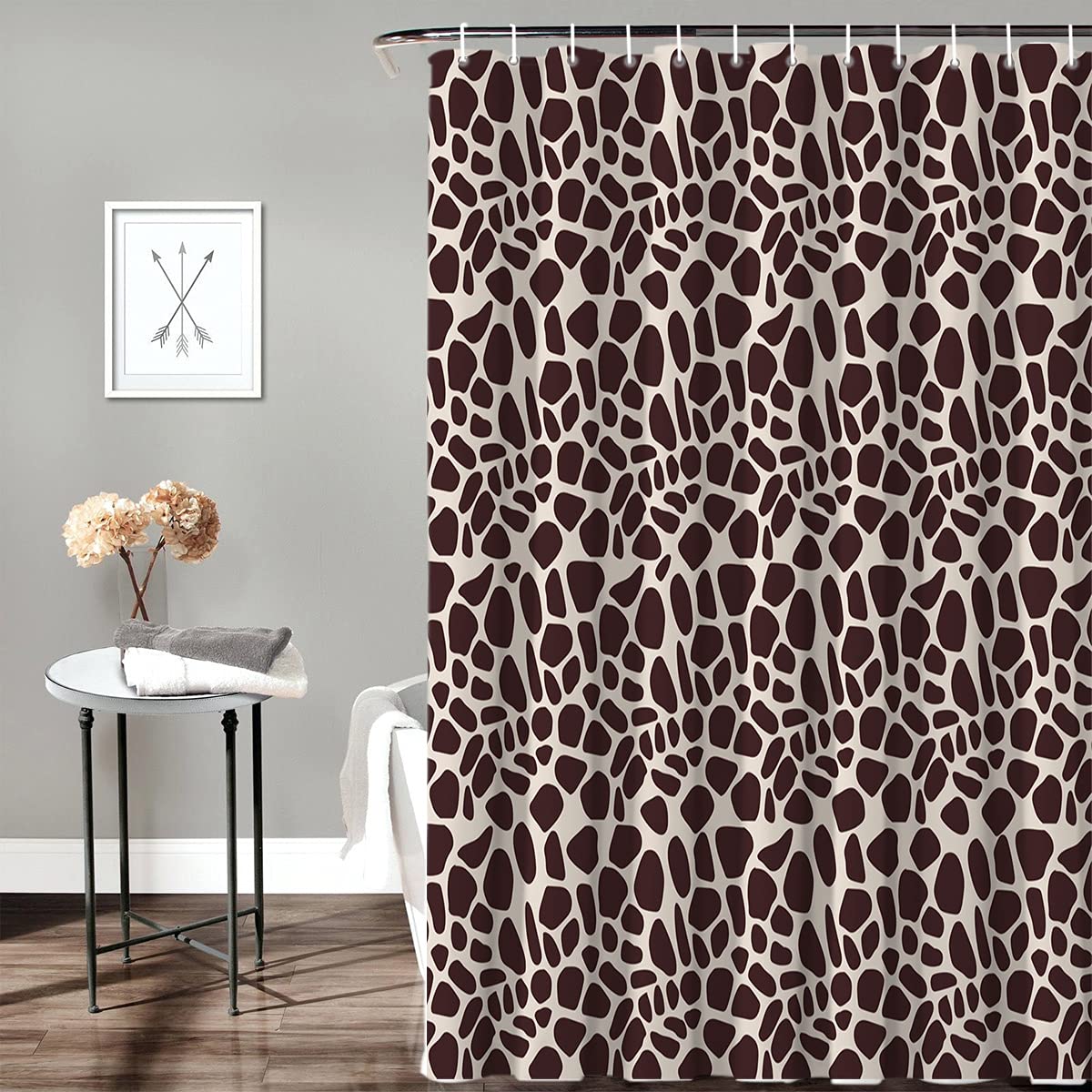 Waterproof Giraffe Dark Brown Shower Curtain Set with Hooks - 60x72 Inch Bathroom Decor for Bathtub & Shower - Perfect for Home, Apartment, and Hotel Use