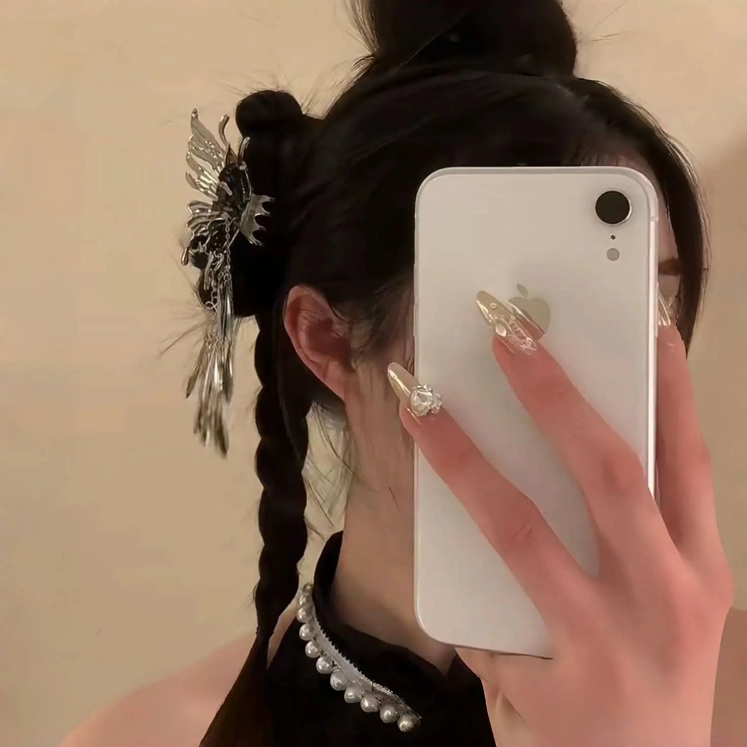 Silver Butterfly Hair Clip for Women - Trendy Chinese Hollow Tassel Barrette | Perfect for Parties, Weddings & Everyday Styling