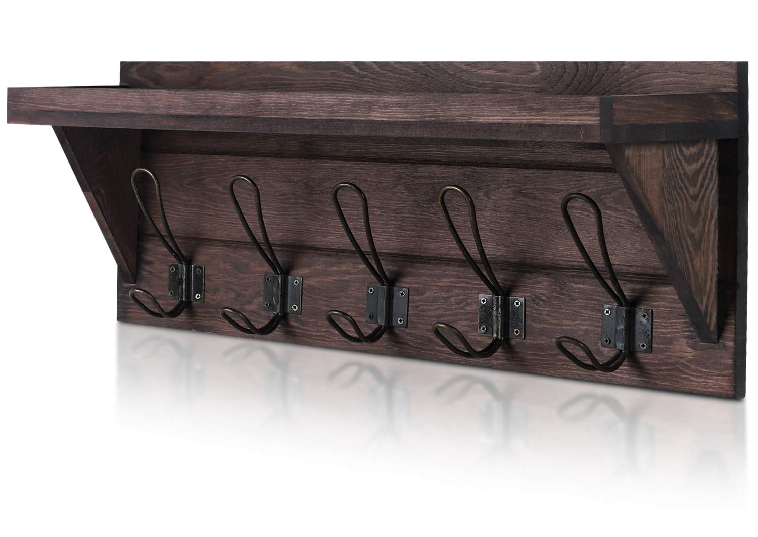 23 Inch Rustic Wooden Wall Mounted Coat Rack with Wide Shelf - 5 Dual Hooks Entryway Organizer for Coats, Hats, Bags & Accessories - Space Saving Home Decor for Small Apartments - Perfect for Mudroom, Kitchen, Bathroom & Bedroom Storage - Ideal for Organizing Entryways & Compact Living Spaces - Stylish Functional Storage Solution for Homes, Offices & Dorms - Great for Small Space Organization & Entryway Decor - Use in Hallways, Closets, Laundry Rooms & as a Key Holder Near Entry Doors
