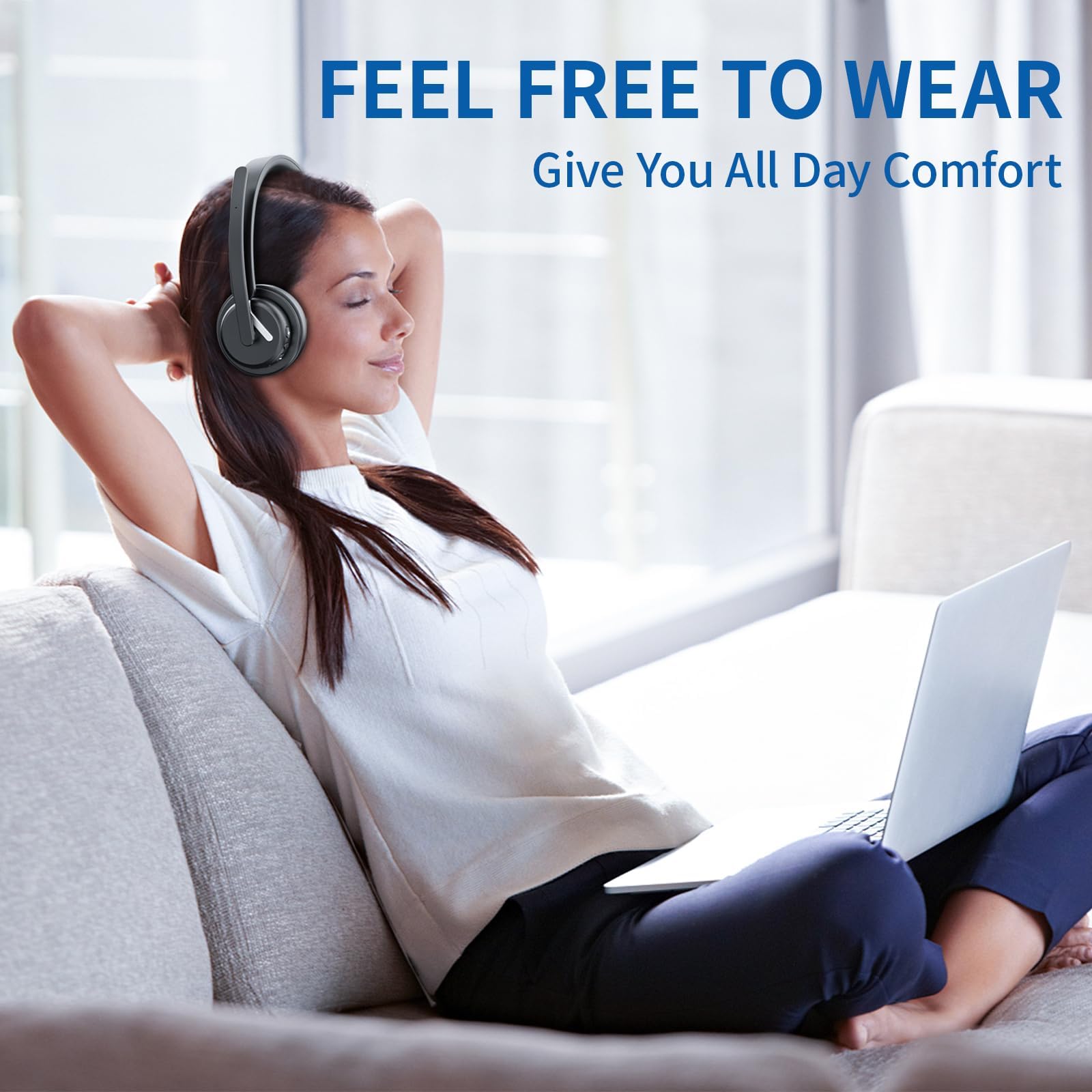 Wireless Headset with Microphone - Bluetooth 5.0 Headphones with AI Noise Cancelling Mic & Charging Dock, 2.4GHz Wireless Headset with USB Receiver for PC/Laptop/Remote Work/Call Center/Zoom Meetings - Perfect for Home Office, Online Classes & Gaming