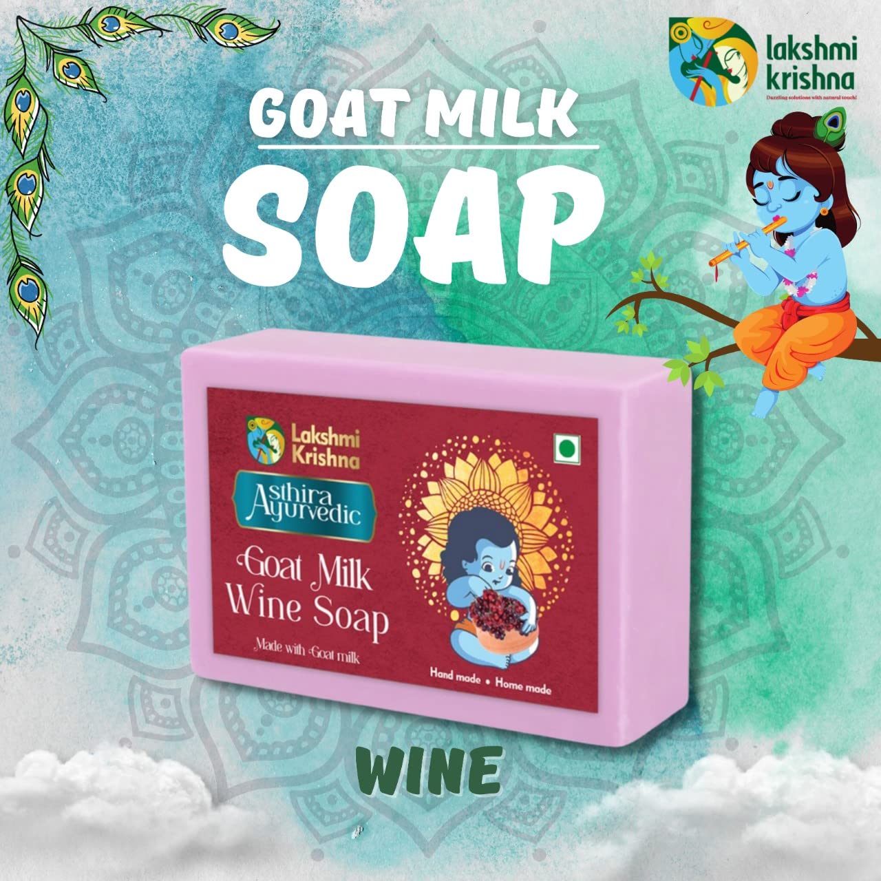 Lakshmi Krishna Naturals Goat Milk Red Wine Soap Bar - 100g | Antioxidant Rich Cleansing for Glowing Skin | Perfect for Daily Face & Body Wash, Spa Day, and Sensitive Skin Care