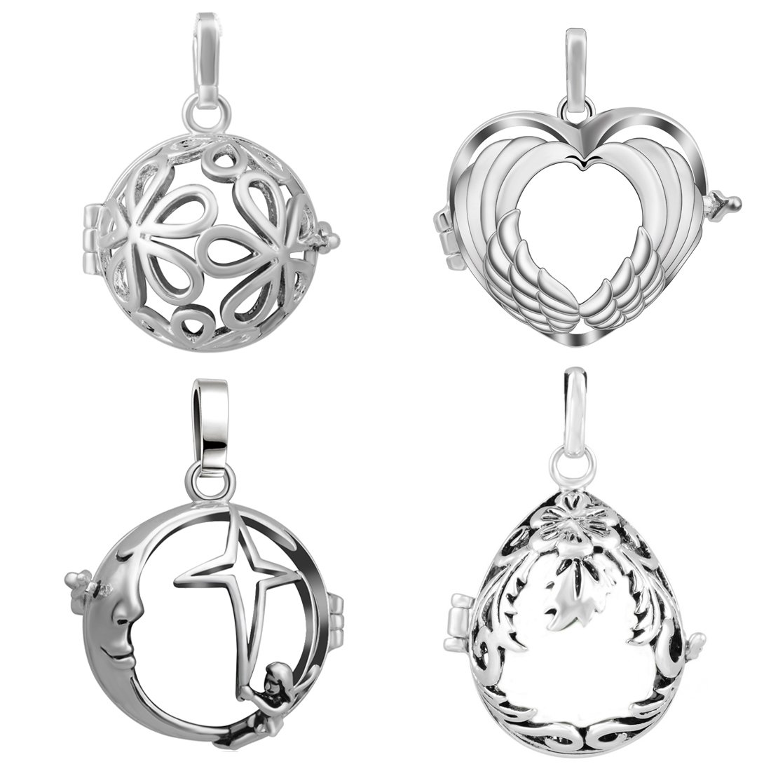 EUDORA Harmony Bola Sterling Silver Plated Pendant for 20mm Chime Bola Perfume Cage - Pack of 4 - Perfect for Aromatherapy, Home Decor & Gift Giving