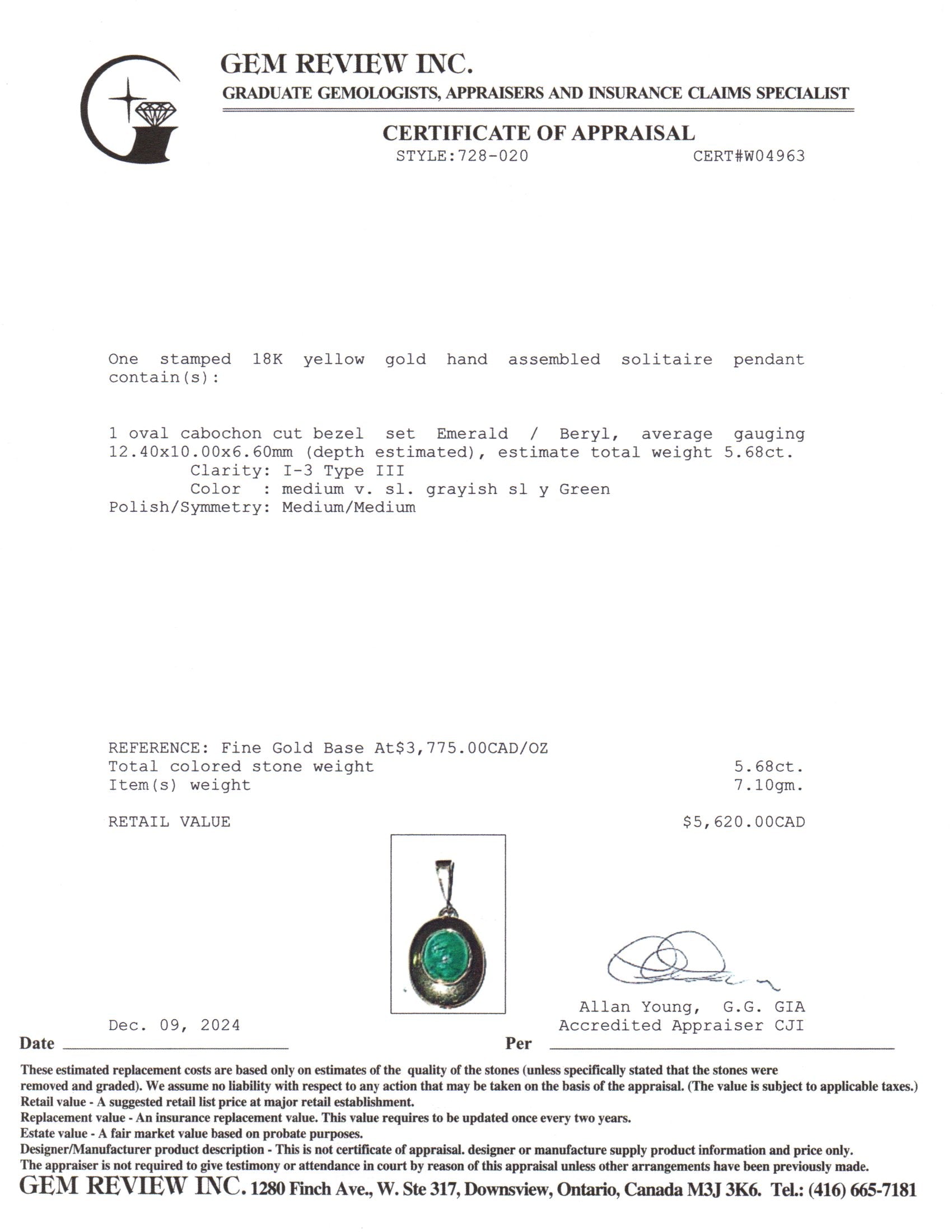 18K Yellow Gold Emerald Pendant Necklace | 5.68ctw Natural Emerald | Elegant Jewelry Gift for Women | Perfect for Weddings, Anniversaries & Special Occasions