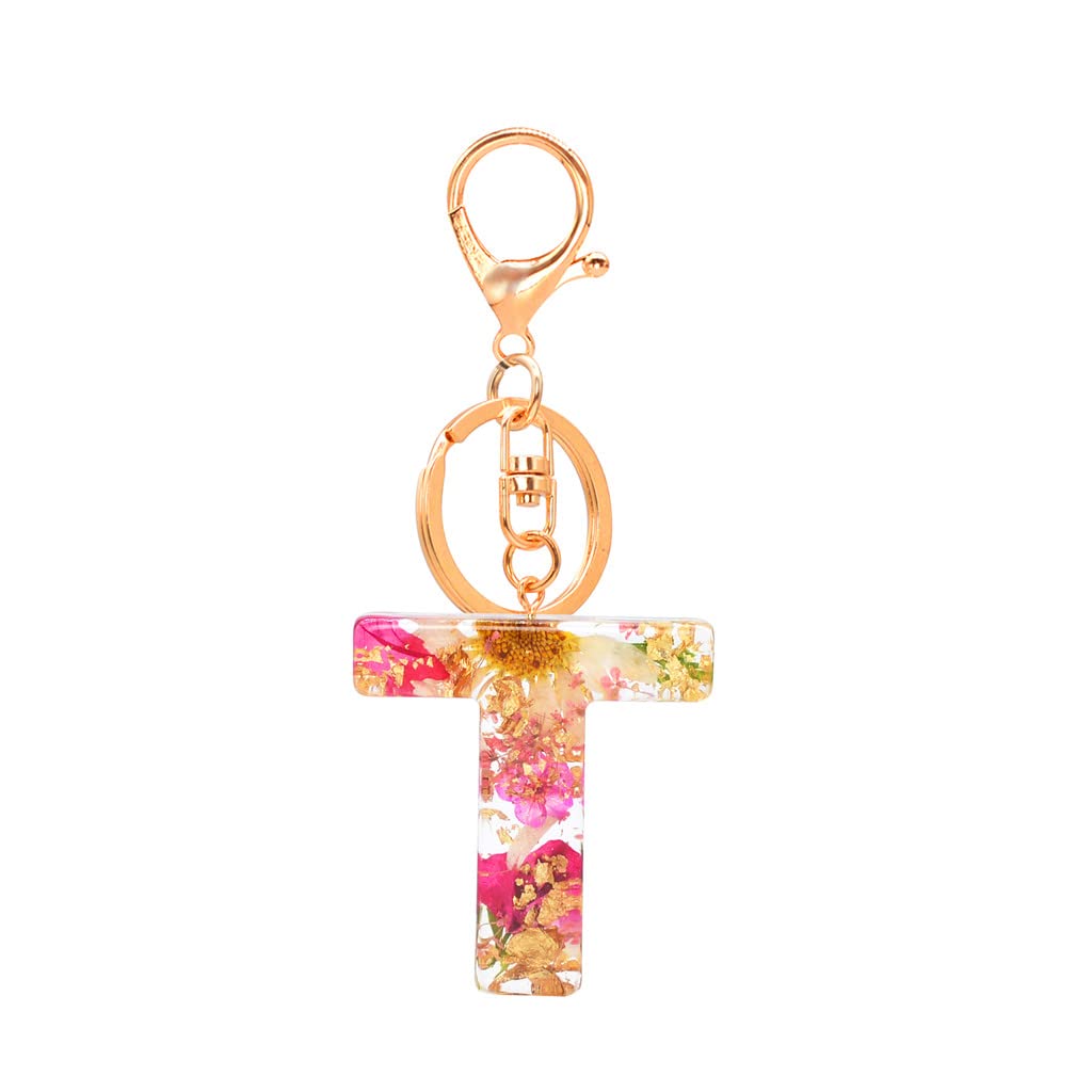 Personalized A-Z Alphabet Resin Keychain - Clear Dry Flower Initial Letter Key Ring for Women, Custom Name Bag Charm - Perfect for Gifts, Backpacks, Purses & Keychains