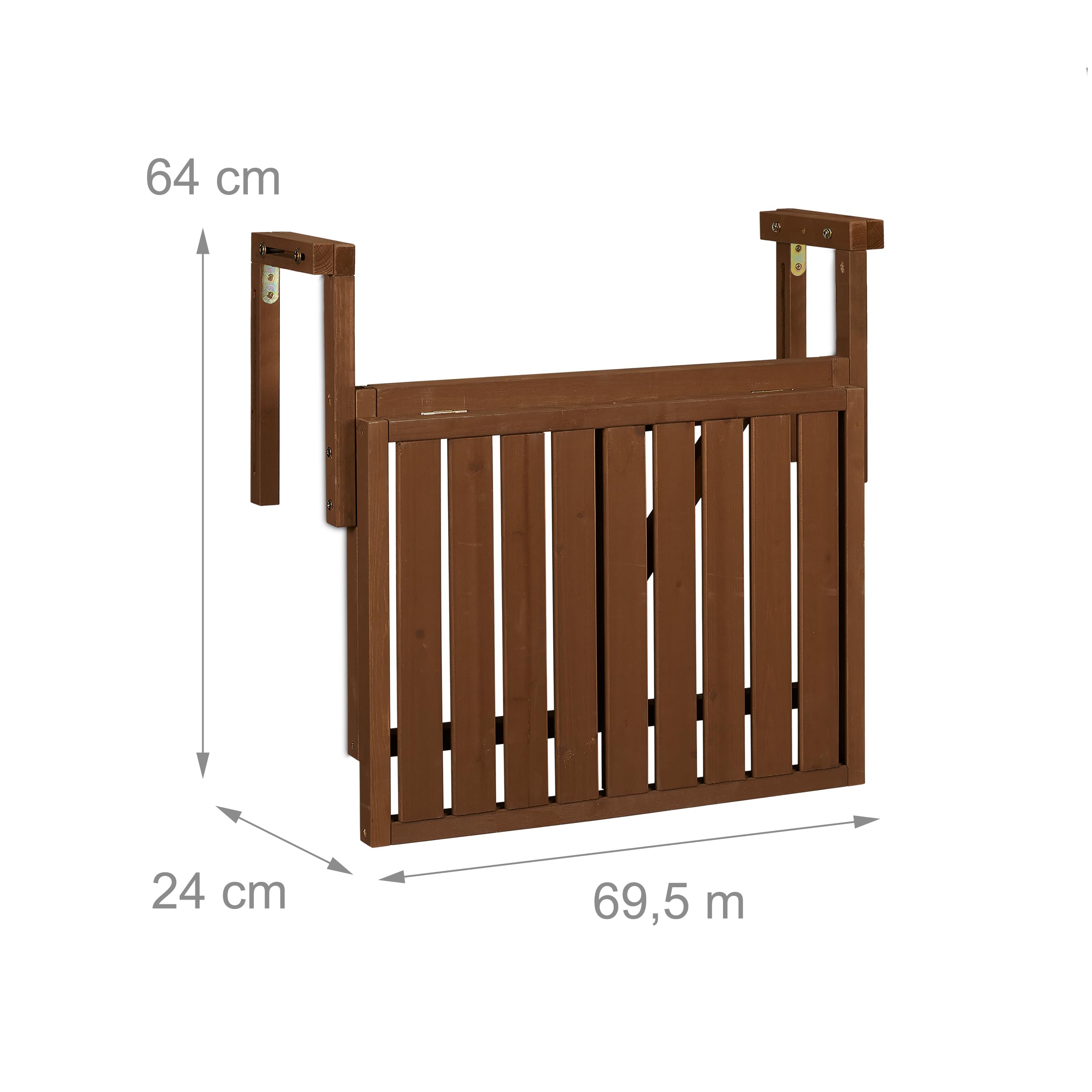 Adjustable Hanging Balcony Table - 60x45cm Foldable Wooden Deck Table for Small Spaces, Perfect for Outdoor Terrace, Patio & Garden Use - Brown