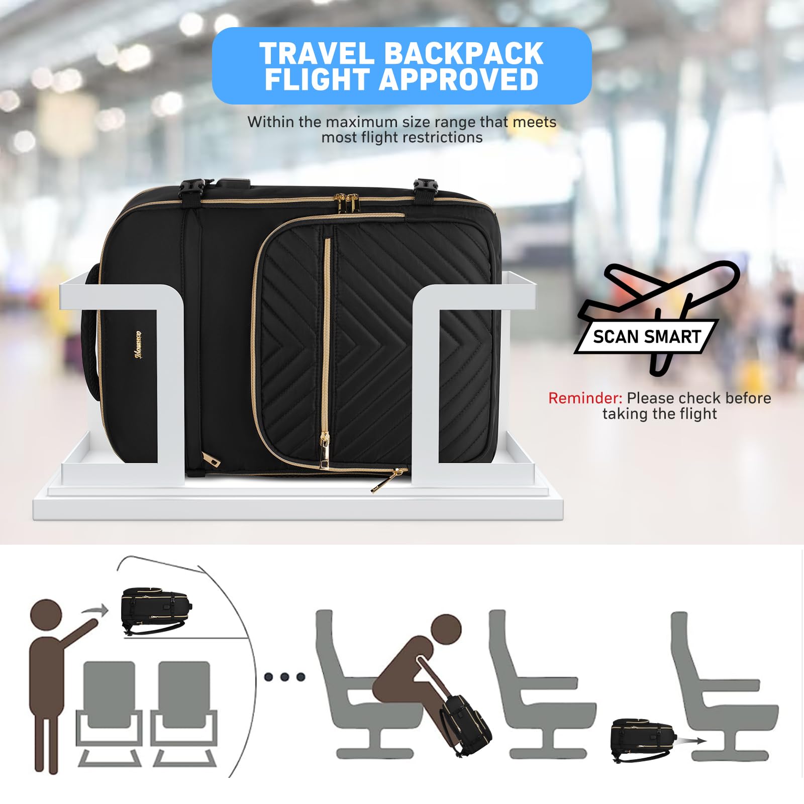 Women's MOMUVO Anti-Theft Travel Backpack - 17 Inch Laptop Carry-On Backpack with USB Charging Port & Shoe Compartment | Water-Resistant Flight Approved Luggage | Perfect for Business Trips, Commuting & Weekend Getaways (Black)