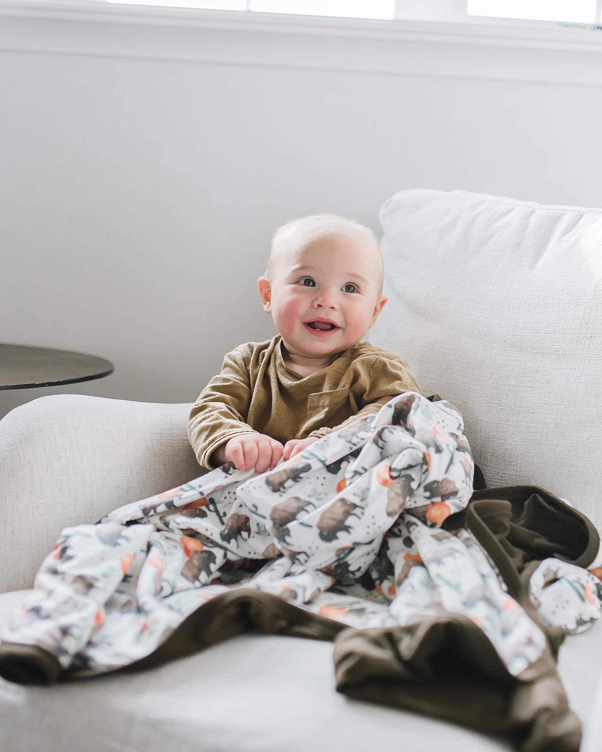 Premium Large Knit Baby Blanket - 3 Layer Stretchy Quilted Blanket for Newborns & Toddlers | Soft & Cozy Nursery Essential | Perfect for Swaddling, Stroller, Car Seat & Crib | Copper Pearl Bison Design
