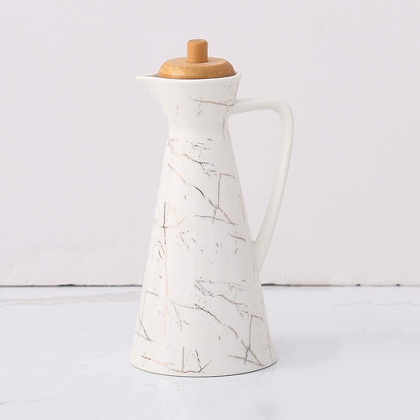 Premium Olive Oil Dispenser Bottle - Ceramic Oil and Vinegar Cruet with Cork Stopper - Kitchen Essential for Salad Dressing, Cooking & Home Decor