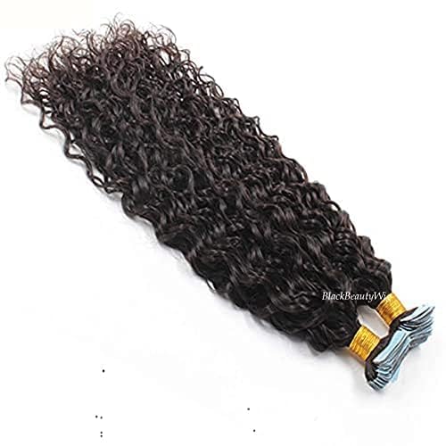 Brazilian Remy Human Hair Extensions - Loose Curly Tape in Hair Water Wave Skin Weft (Black/Brown #1#2#4) - 100g 40pcs (22inch) - Natural Look for Daily Wear & Special Occasions