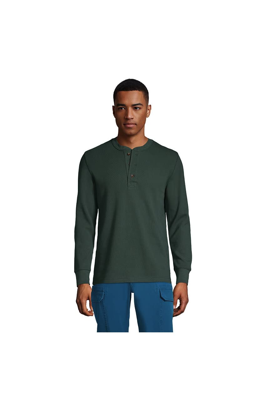 Lands' End Men's Long Sleeve Thermal Waffle Henley Shirt - Comfort First, Warm & Cozy Winter Wear for Outdoor Activities & Casual Outfits