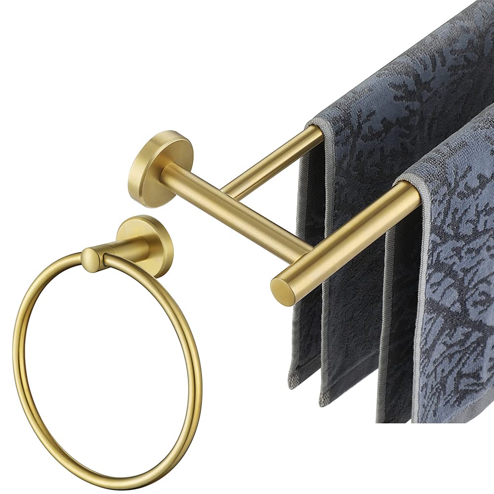 Brushed Gold Towel Ring - 304 Stainless Steel Bathroom Hand Towel Holder, Wall Mounted Light Gold TR130-BG - Perfect for Modern Bathrooms & Powder Rooms