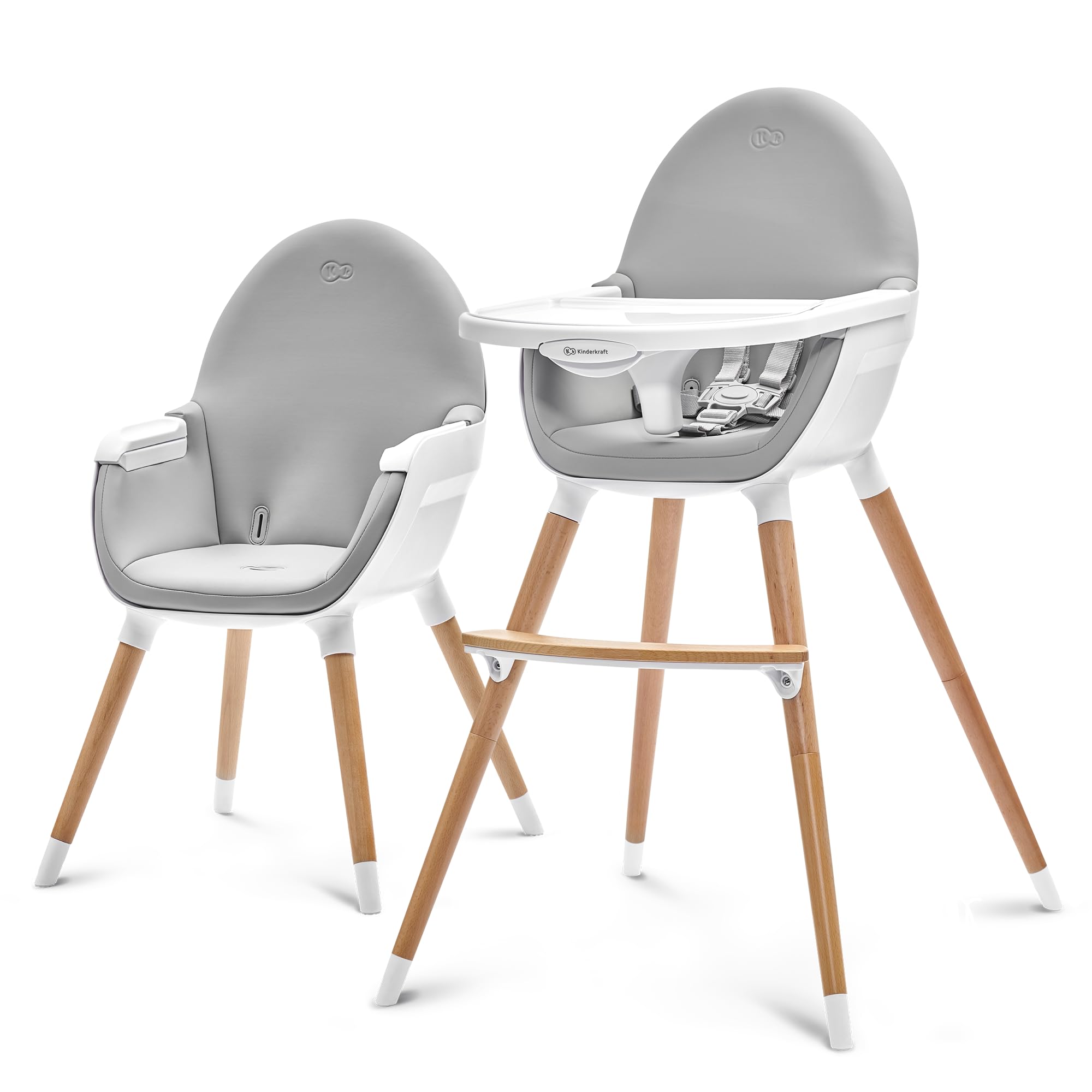 Kinderkraft FINI 2-in-1 Adjustable Baby High Chair with Removable Tray - Convertible Toddler Dining Chair, Height Adjustable, Sturdy 20kg Capacity, Easy to Clean Gray - Perfect for Home, Restaurant & Daycare Use
