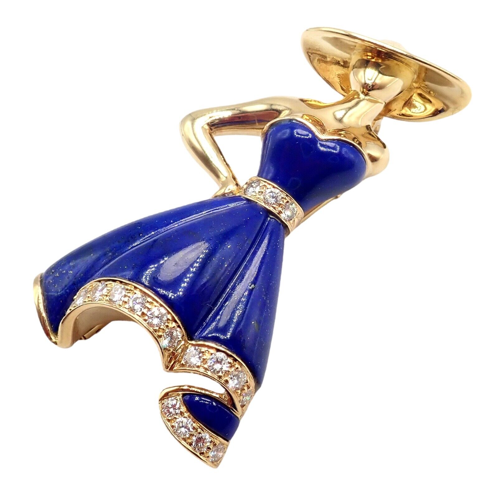Authentic Christian Dior 18k Yellow Gold Diamond Lapis Lady Dior Brooch Pendant - Luxury Jewelry for Women, Perfect for Parties, Weddings & Special Occasions
