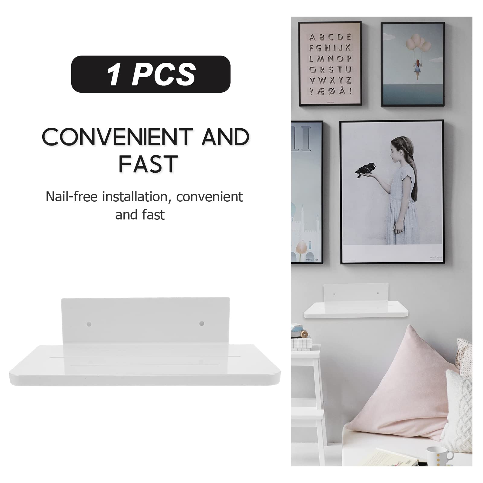 HANABASS Floating Wall Shelves - Stick on Wall Mounted Organizer for Phone, Smart Speaker, Wipes | Bathroom & Kitchen Storage Solution | Space-Saving Shelf for Small Spaces