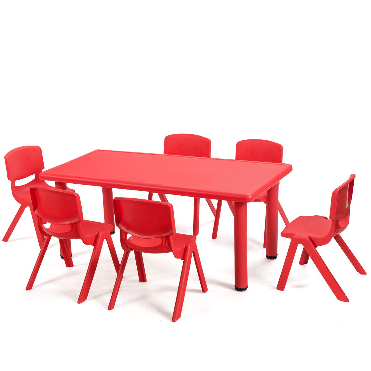DORTALA Kids Daycare Table and Chairs Set - 6 Pcs Stackable Plastic Chairs with 48