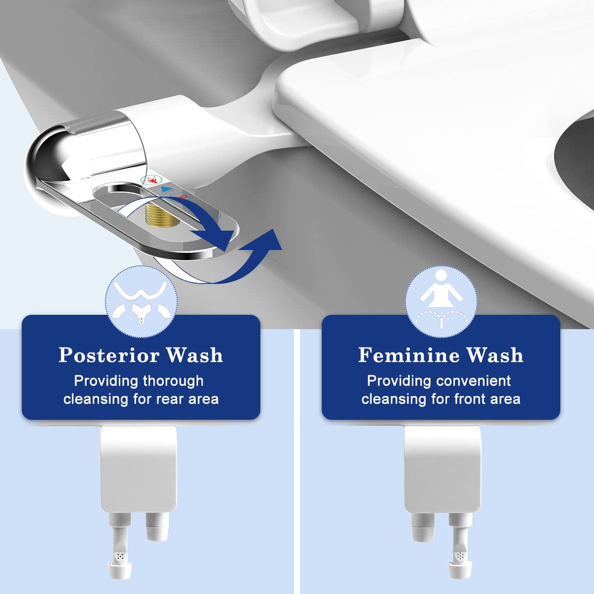 Ultra Slim Bidet Toilet Seat Attachment - Self Cleaning Dual Nozzle, Adjustable Water Pressure, Non-Electric Fresh Water Spray for Feminine & Personal Hygiene (Silver) | Perfect for Bathroom Upgrade, Elderly Care & Postpartum Recovery