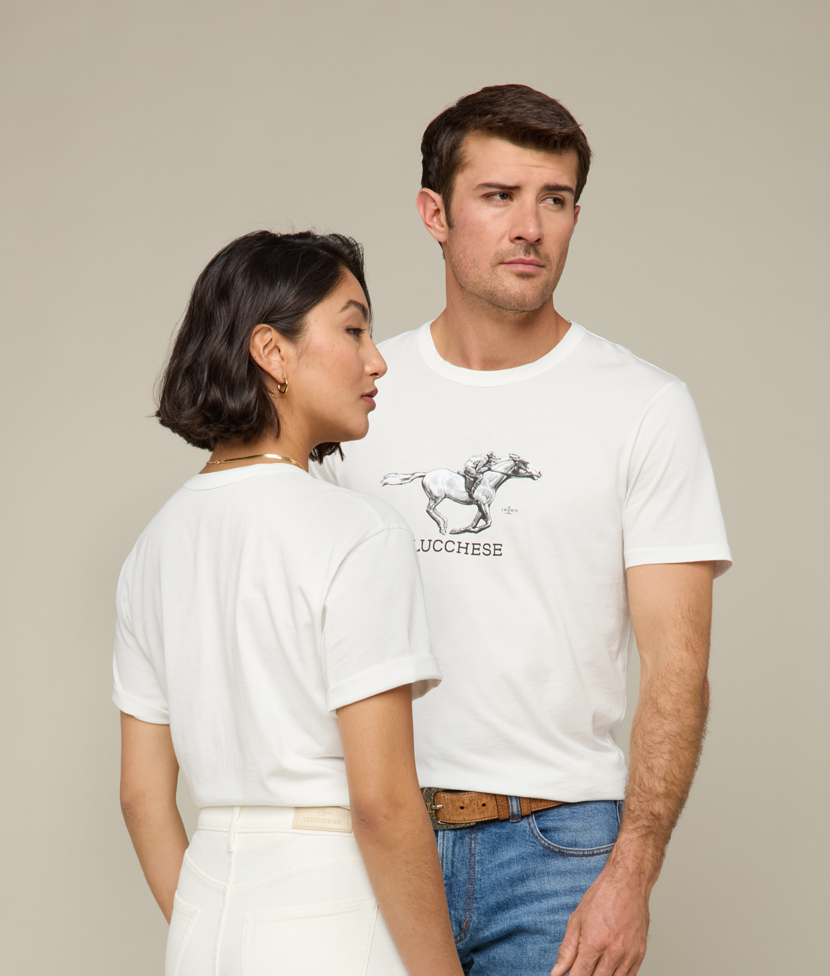Lucchese Racehorse T-Shirt for Men - Premium White Cotton Tee - Comfortable Casual Wear for Horse Racing, Rodeo & Western Events
