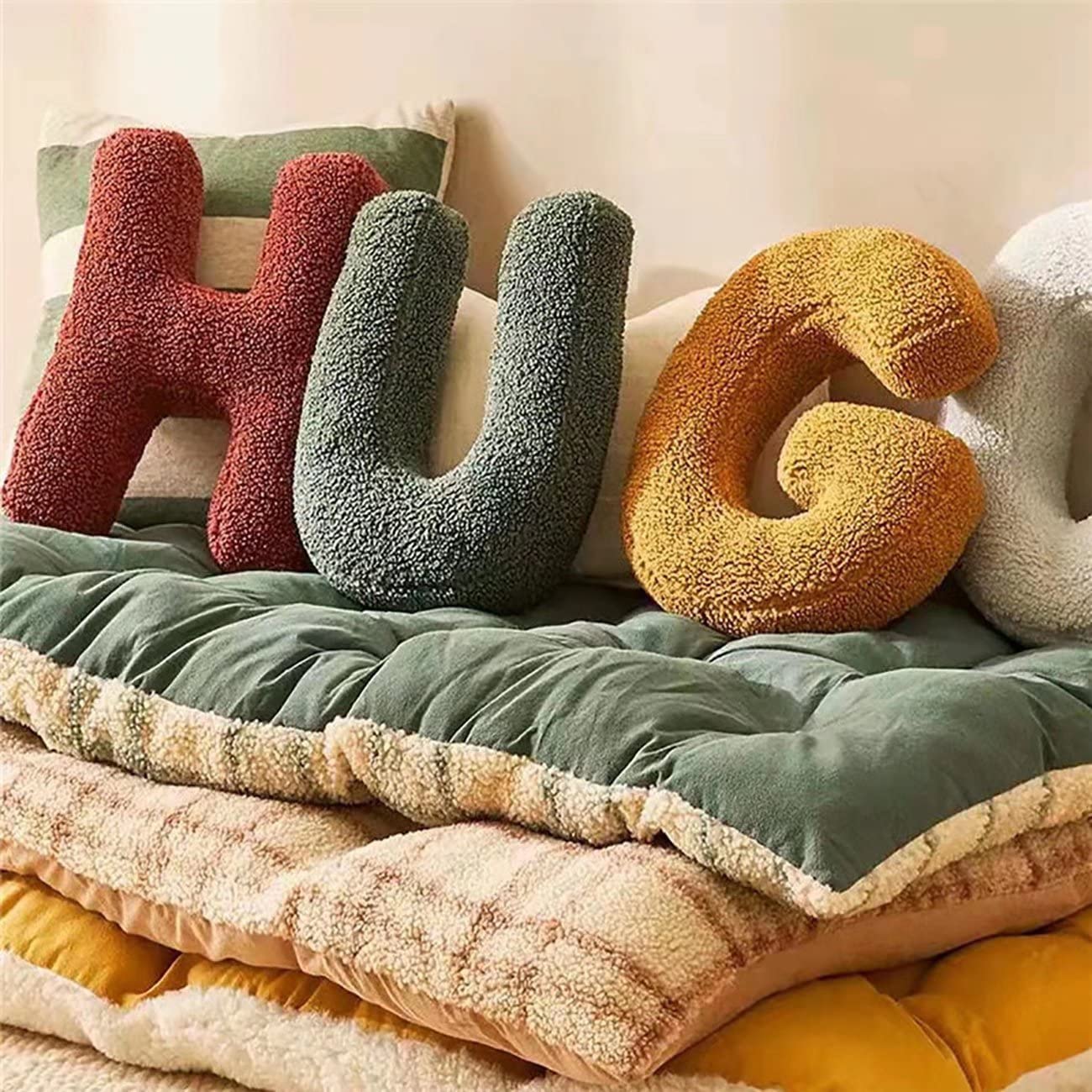 Sherpa Letter A Pillow - Soft Fleece Alphabet Throw for Kids Nursery & Playroom Decor - Green