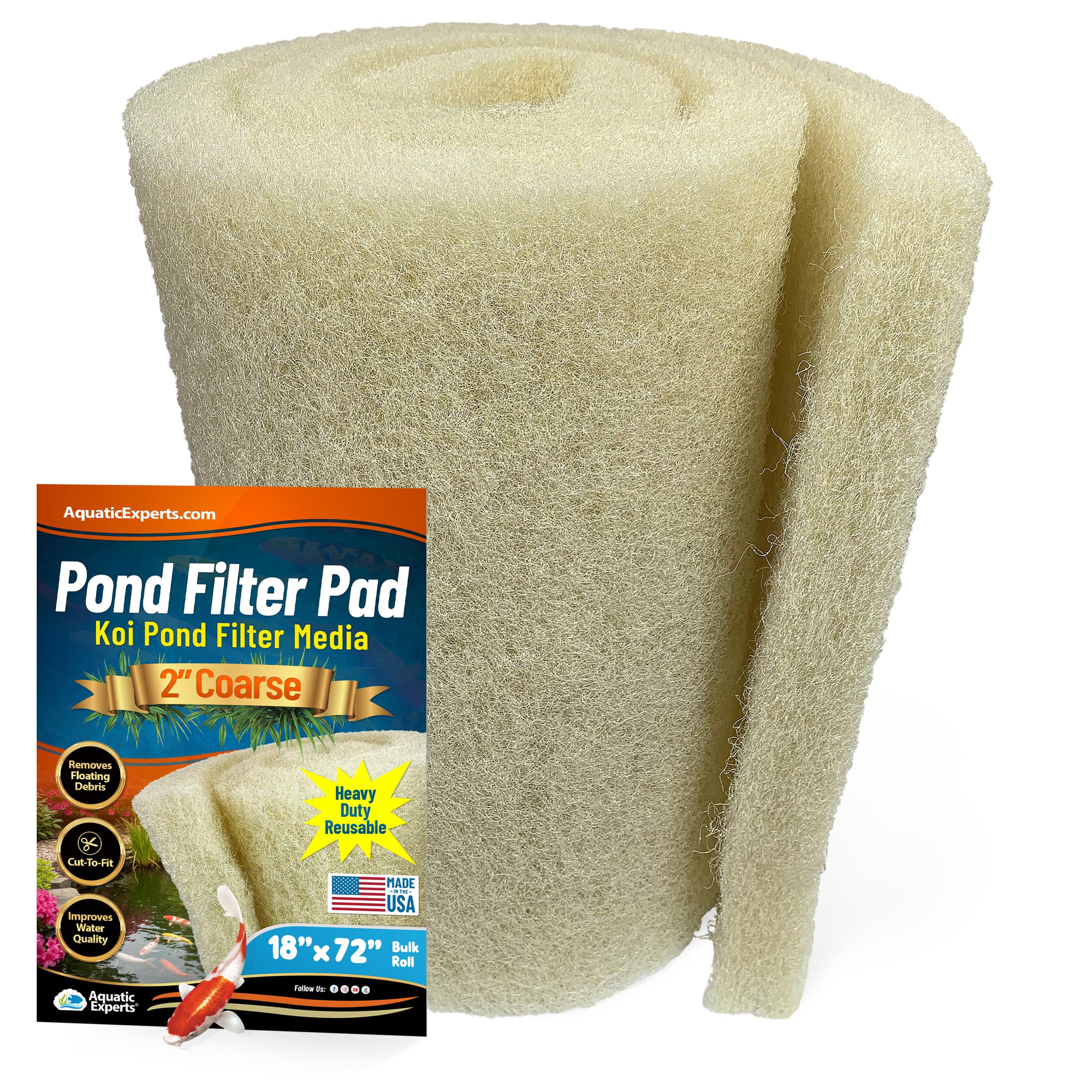 Aquatic Experts COARSE Pond Filter Pad - 2 Inch Thick Bulk Roll for Water Garden & Koi Pond Filtration - 18