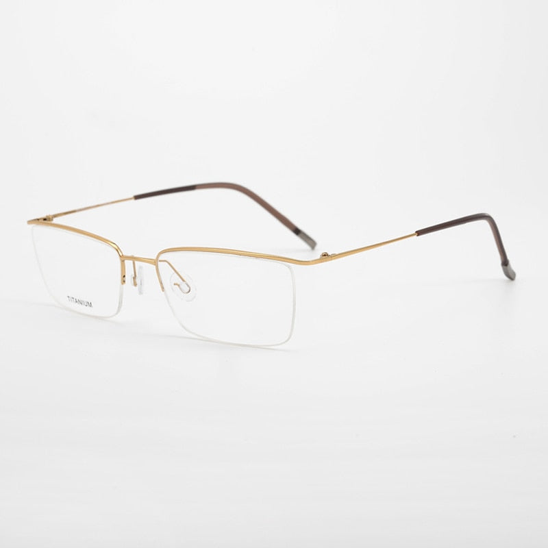 Bclear Titanium Semi-Rimless Square Eyeglasses for Men - Lightweight & Durable Frame (Model HL5502) - Perfect for Office, Reading & Everyday Use