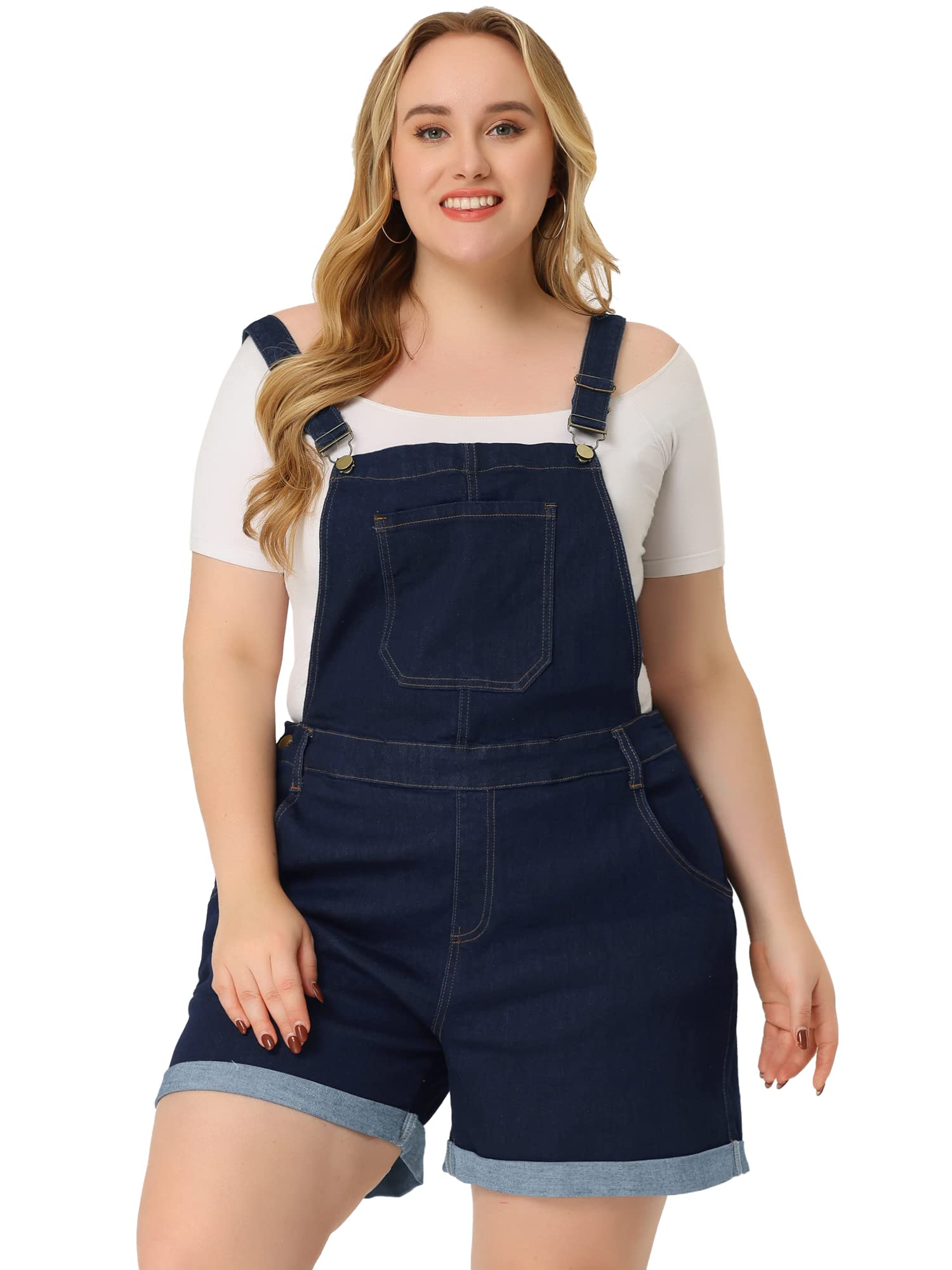 **Agnes Orinda Women's Plus Size Denim Overalls with Roll Hem & Pockets - Stylish Jean Jumpsuit for Casual Outings, Outdoor Adventures & Summer Fashion**