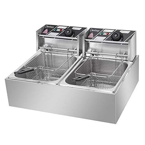 12.7QT Heavy Duty Commercial Deep Fryer - 5000W Stainless Steel Electric Fryer with Removable Basket & Dual Cylinders - Perfect for Restaurants, Food Trucks & Home Kitchen Use