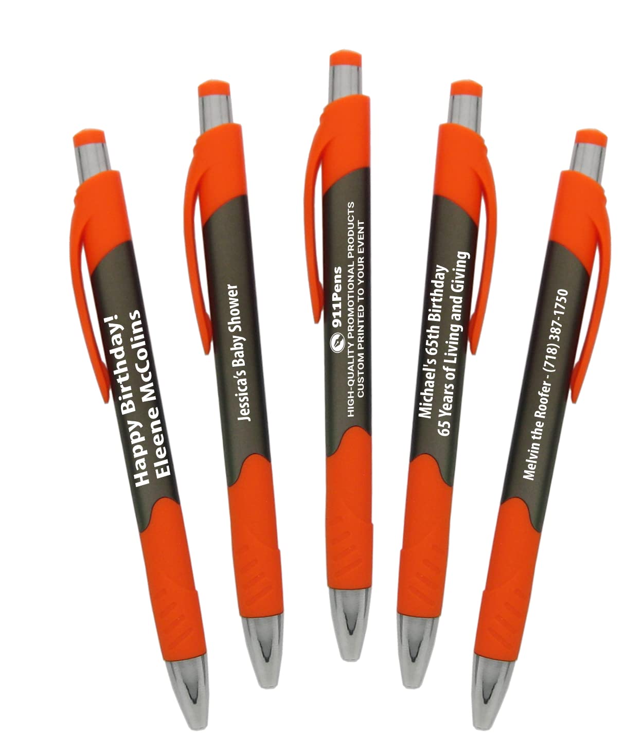 200 Pack Custom Printed Ballpoint Pens with Logo - Smooth Rubber Grip Click Pens for Office, School & Business Branding (Orange Trim Solid Barrel) - Perfect for Corporate Gifts, Promotional Events & Everyday Writing
