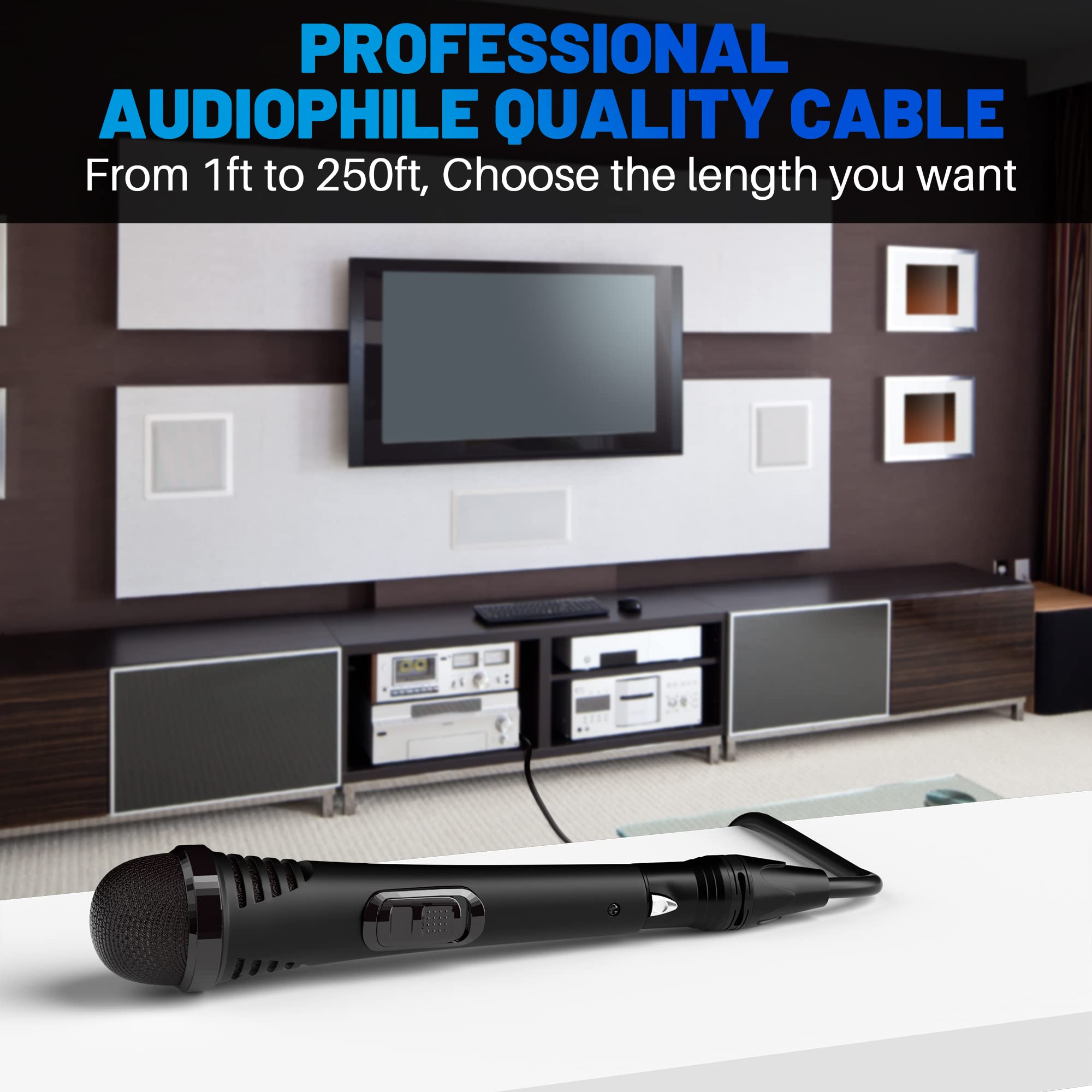 200ft XLR Microphone Cable - 3-Pin Shielded Balanced Male to Female Mic Cord with Zinc Alloy Shells & OFC - Heavy-Duty Patch Cable for Amplifiers, Speakers, Mixers - Includes 5 Cable Ties - Perfect for Live Performances, Studio Recording & Professional Audio Setups