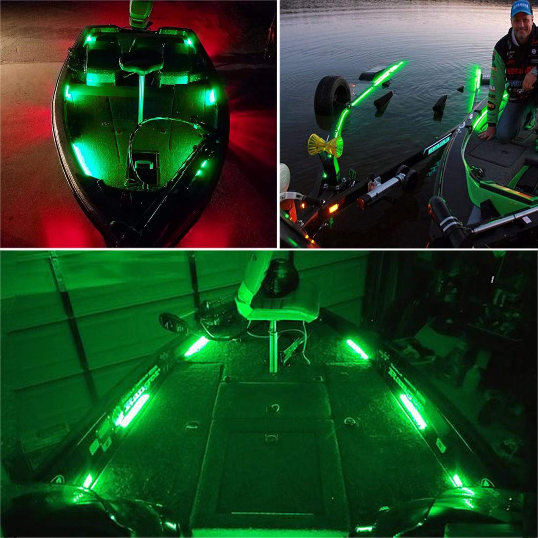Boaton Marine LED Navigation Lights for Boats - Green Deck Lights, Courtesy Lights & Interior Lights for Pontoon, Bass, Jon Boats, Jet Skis & Kayaks - Easy No-Drill Installation for Night Fishing & Water Safety