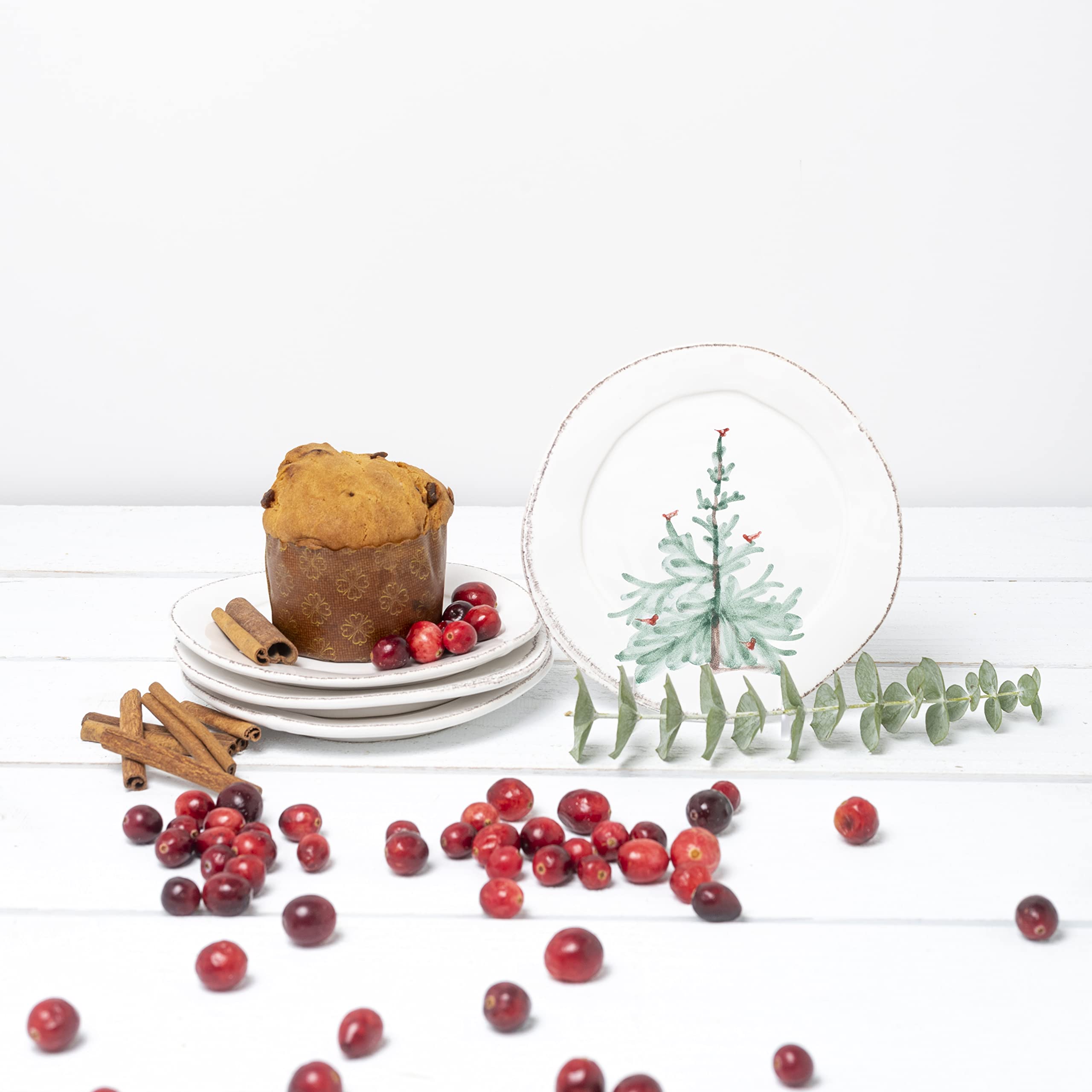 Vietri Lastra Holiday Collection Italian Serveware Set - 4 Canape Plates for Elegant Appetizers & Party Entertaining | Perfect for Christmas, Thanksgiving & Hosting Gatherings