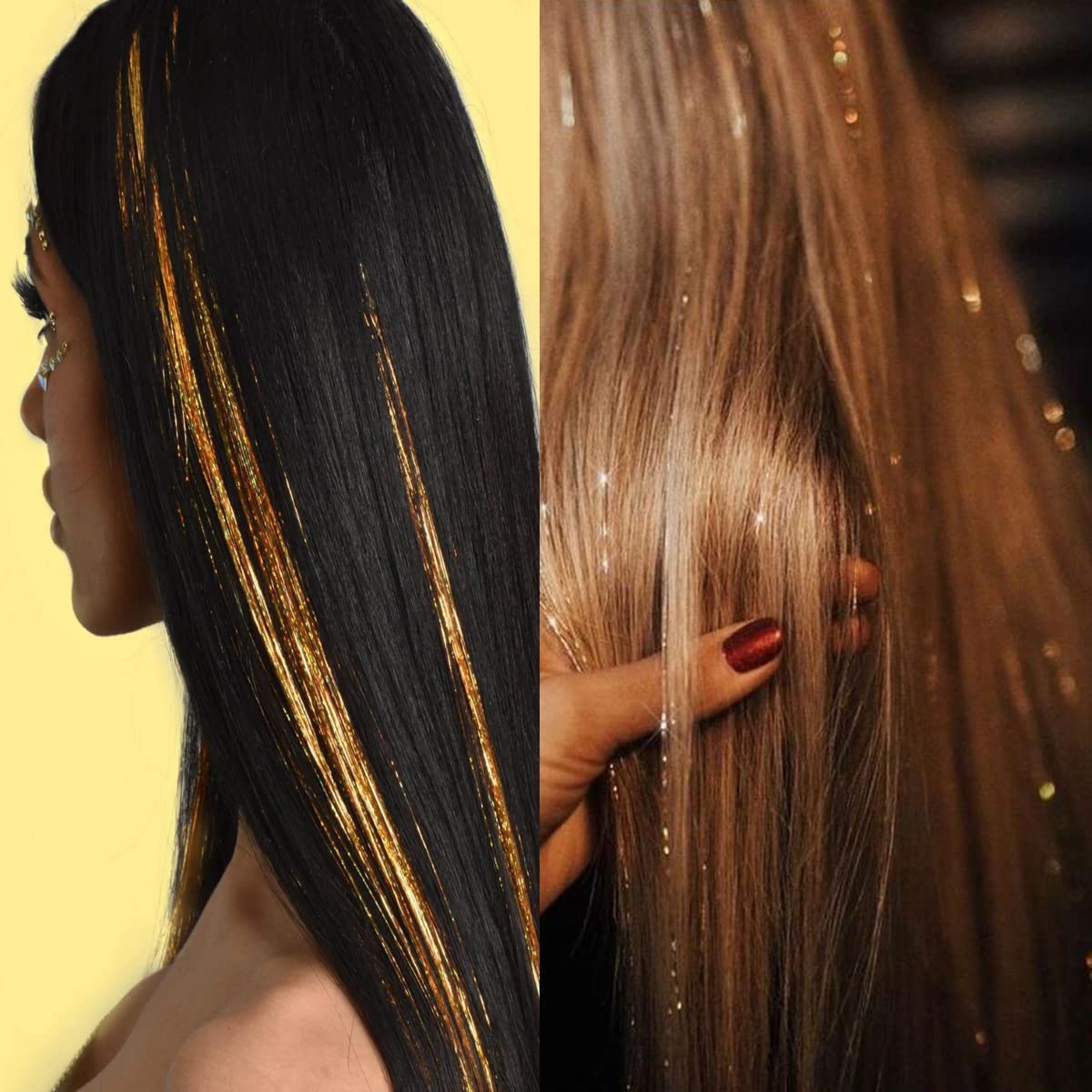 Evrysdi Hair Tinsel Glitter Extensions - Sparkling Colorful Hair Highlights for Parties & Events | Straight Glitter Hair Strands for Women & Girls | Perfect for Festivals, Concerts, and Special Occasions
