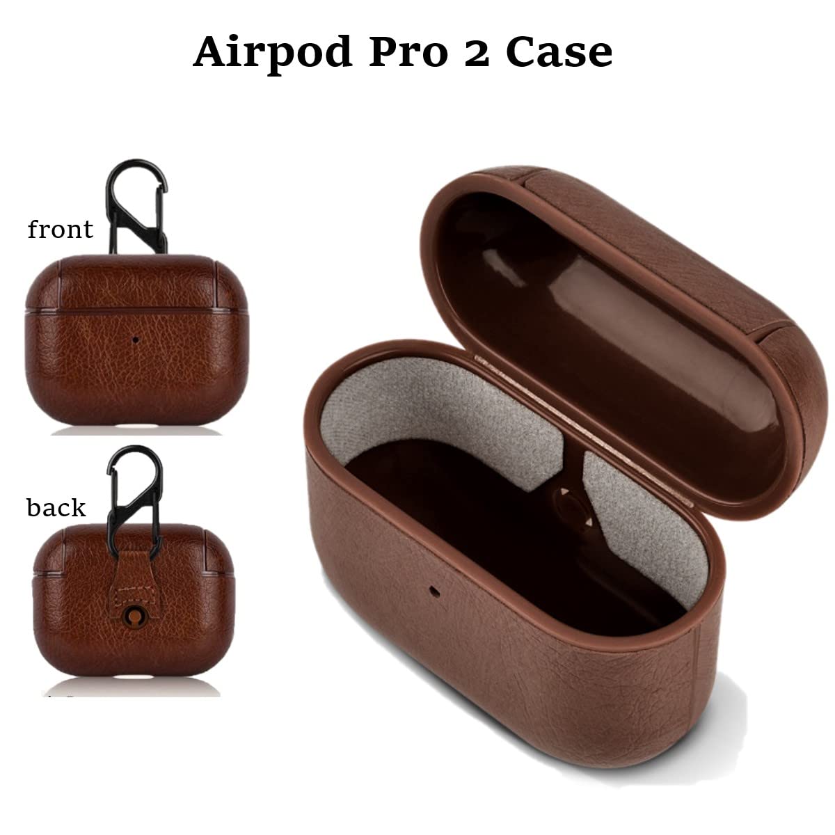 Premium KARLOR PU Leather Protective Case for Apple AirPods Pro 2 (2022) - Wireless Charging Compatible, LED Visible, with Hook - Brown Headphone Cover for Gym, Travel & Daily Use