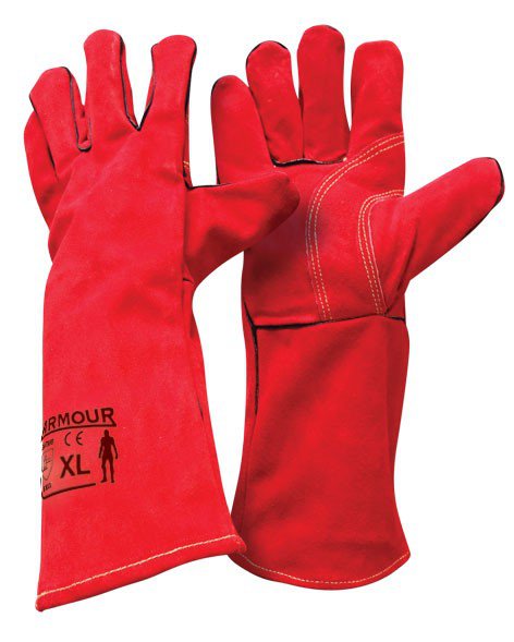 Armour Leather Red Welding Gauntlet Gloves - Heat Resistant Work Gloves (3 Pairs, 40cm) for Metalworking, Forging & DIY Projects - Heavy Duty Safety Gloves for Welders & Craftsmen