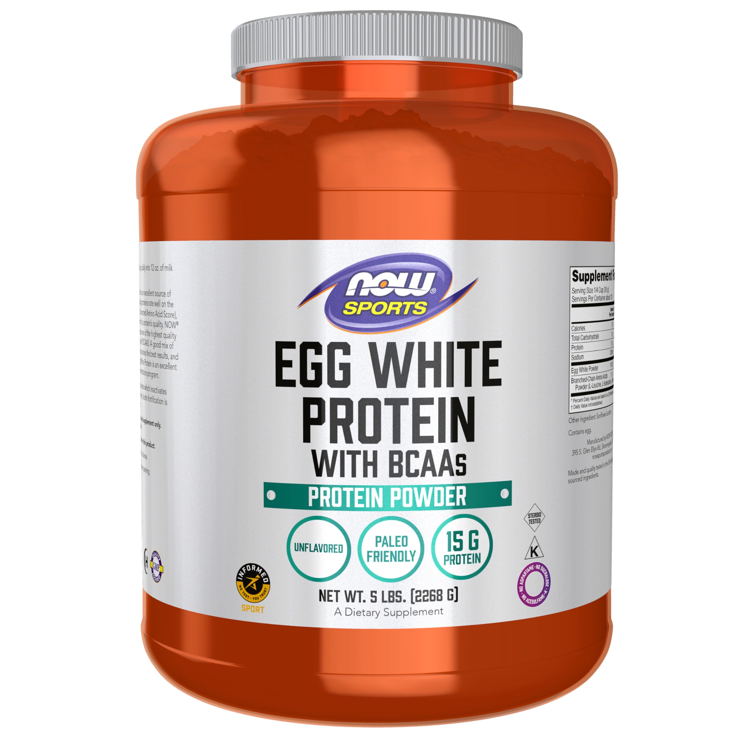 NOW Sports Egg White Protein Powder - 5 lbs (80 Servings) | Pure & Unflavored for Smoothies, Baking & Post-Workout Recovery | Gluten-Free & Keto-Friendly Protein Supplement