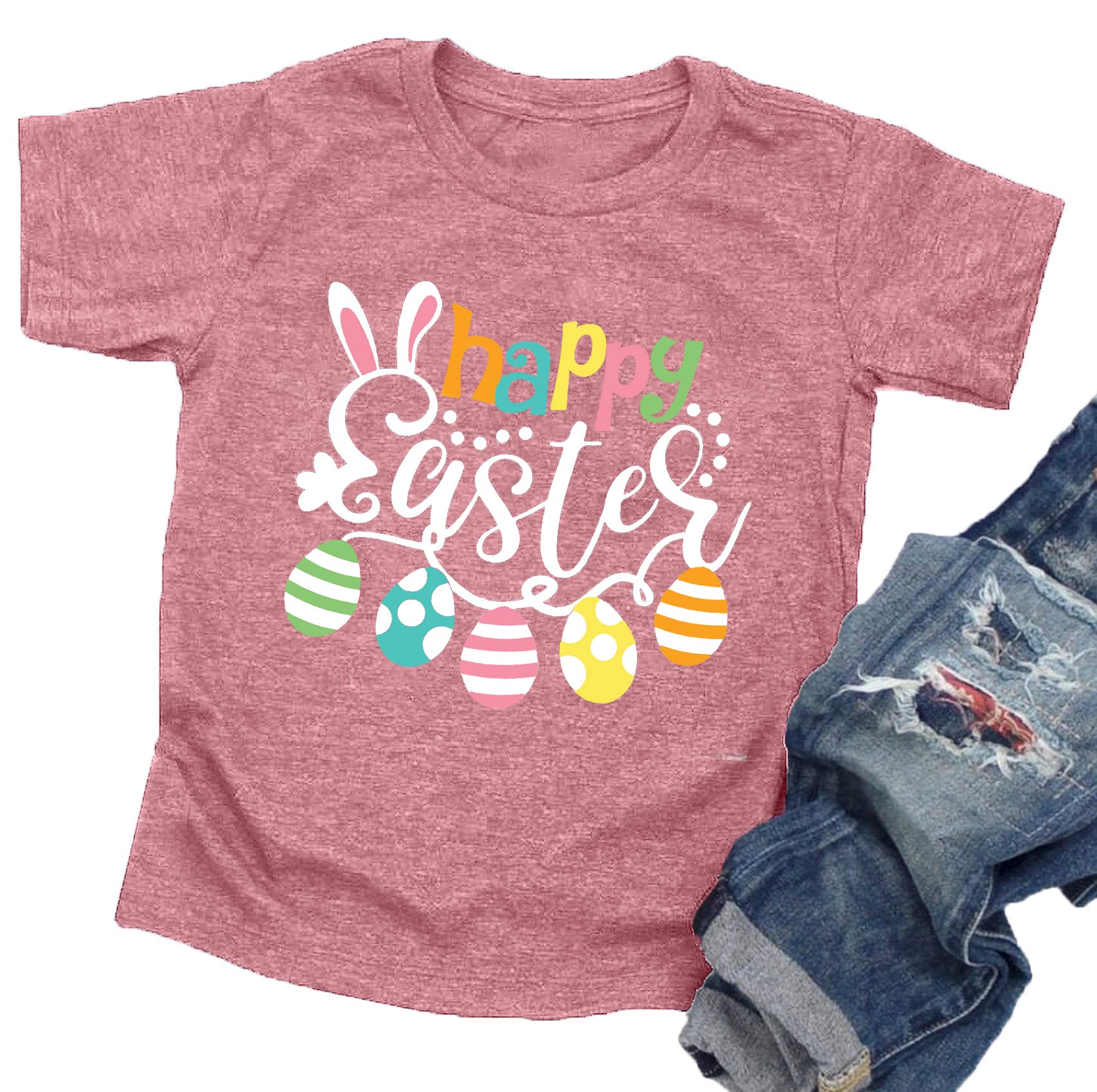 Happy Easter T-Shirt for Toddler Boys & Girls - Cute Bunny Rabbit Graphic Tee with Easter Egg Letter Print - Perfect for Easter Outfits, Family Photos & Spring Celebrations